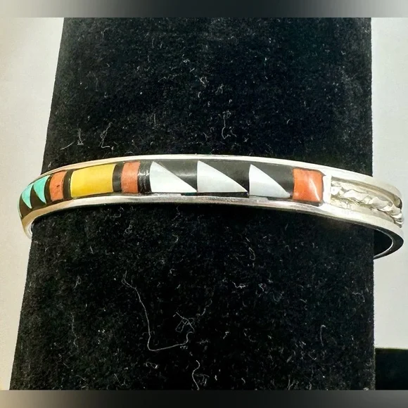 ZUNI JOHN & ROSALIE BOWANNIE JRB Navajo Sterling Silver Turquoise Cuff Bracelet - Picture 3 of 12